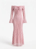 Rosalind Off-Shoulder Lace Mermaid Maxi Dress - Pink
