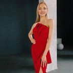 Women Tube Top Pleated Split Sexy Skirt aclosy