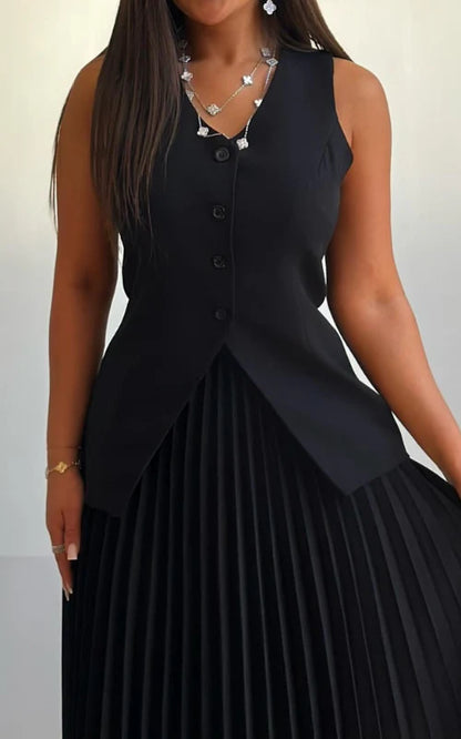 Lemsa Vest Pleated Skirt Elegant Two-piece Set