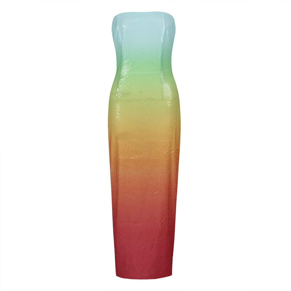 European And American Women's Clothing Fashion Sexy Figure Tube Top High Waist Gradient Color Dress Women aclosy