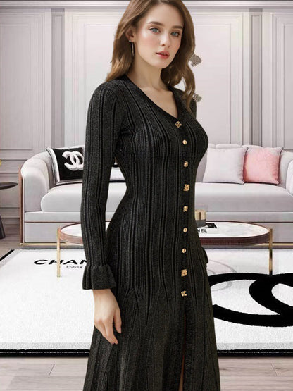 V-Neck Flounce Sleeve Sweater Dress Trendsi