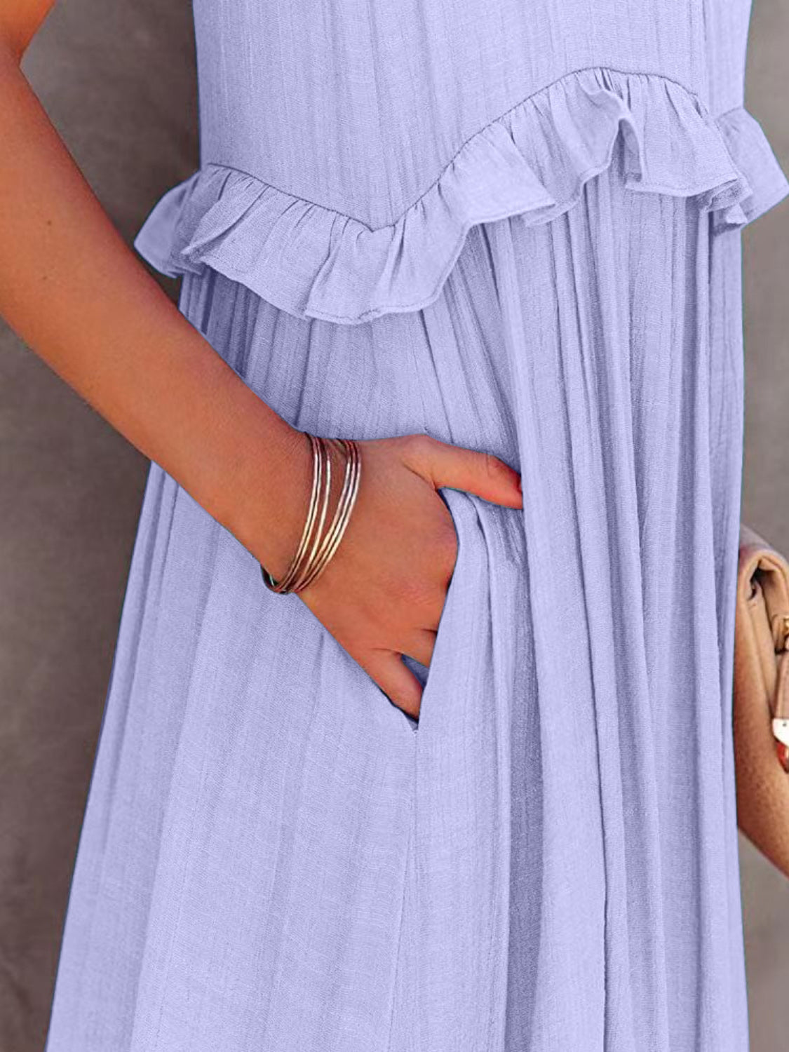 Ruffled Sleeveless Tiered Maxi Dress with Pockets Trendsi