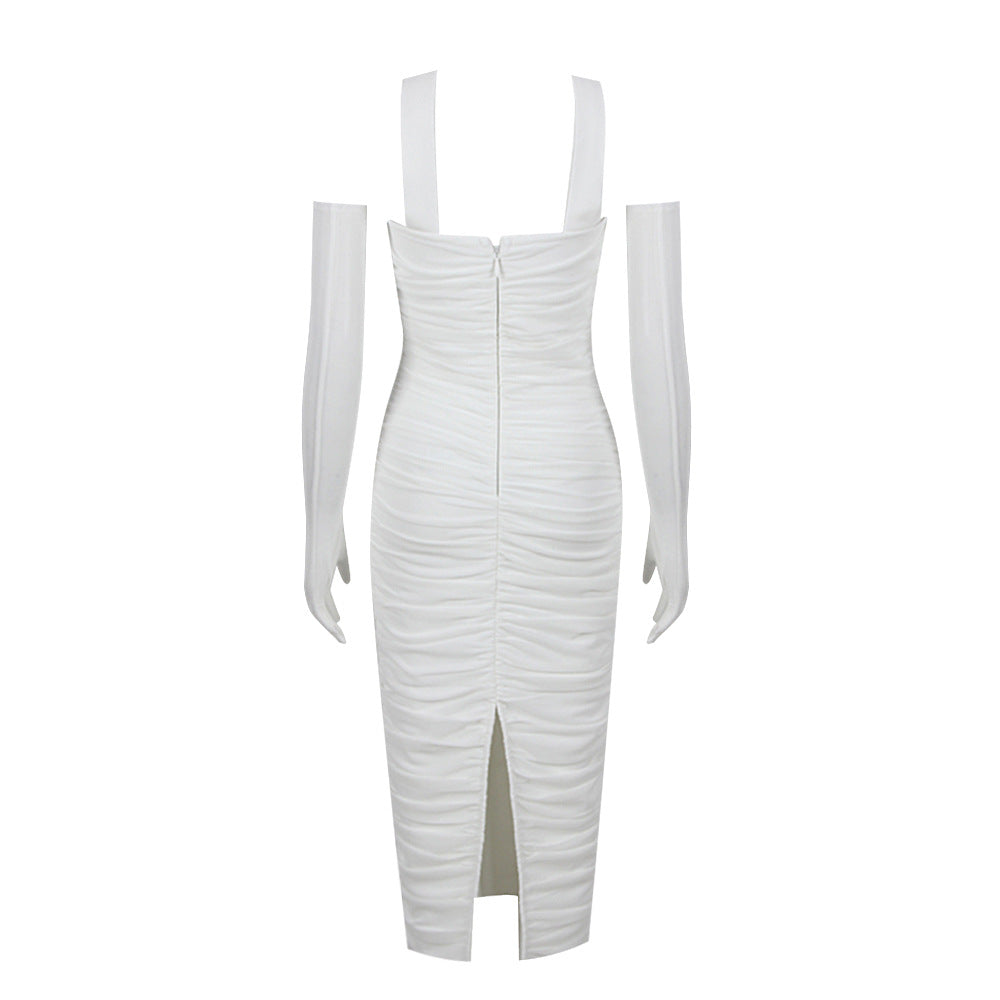 New Fashion Temperament Mesh Stitching Bandage Suspender Dress aclosy