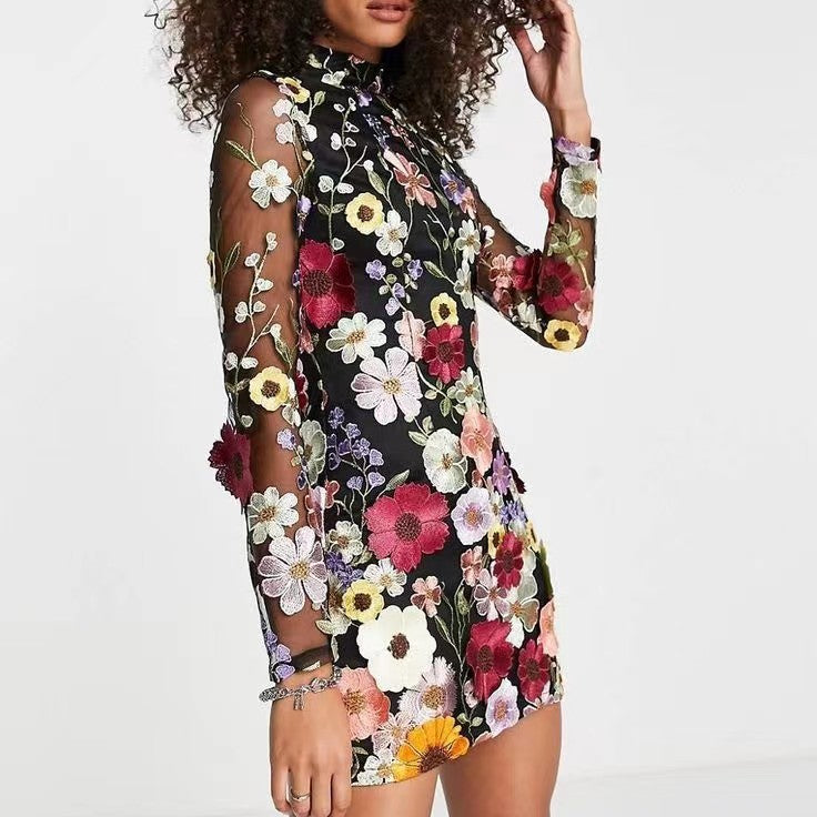 Three-dimensional Flower Sheath Sexy Dress Europe And America Cross Border Spring And Summer New Aclosy