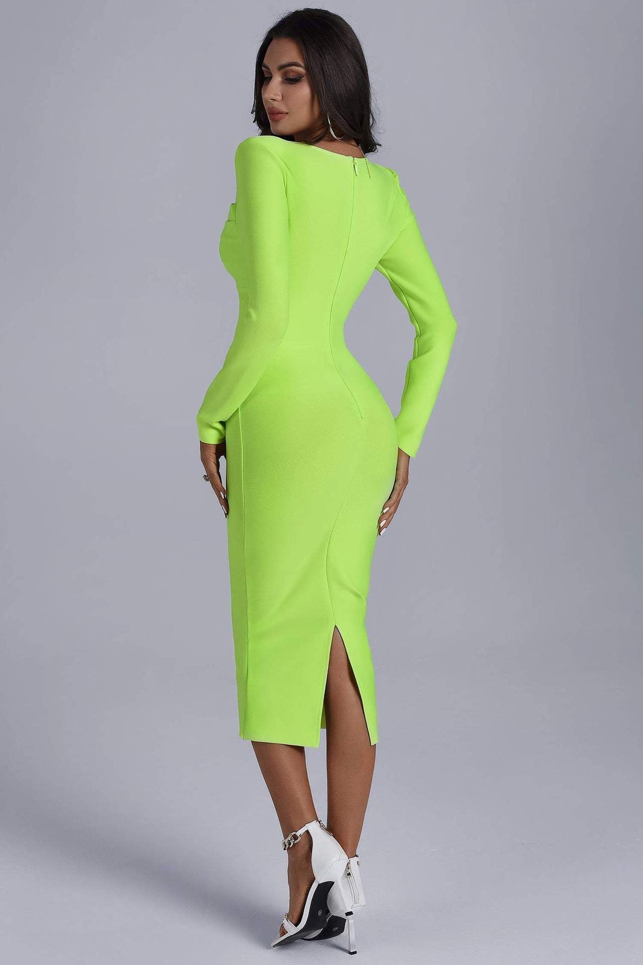Long Sleeve Square-neck Elegant Slim-fit Dress aclosy