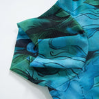 Mesh Printed Round Neck Bell Sleeve Mini Dress aclosy