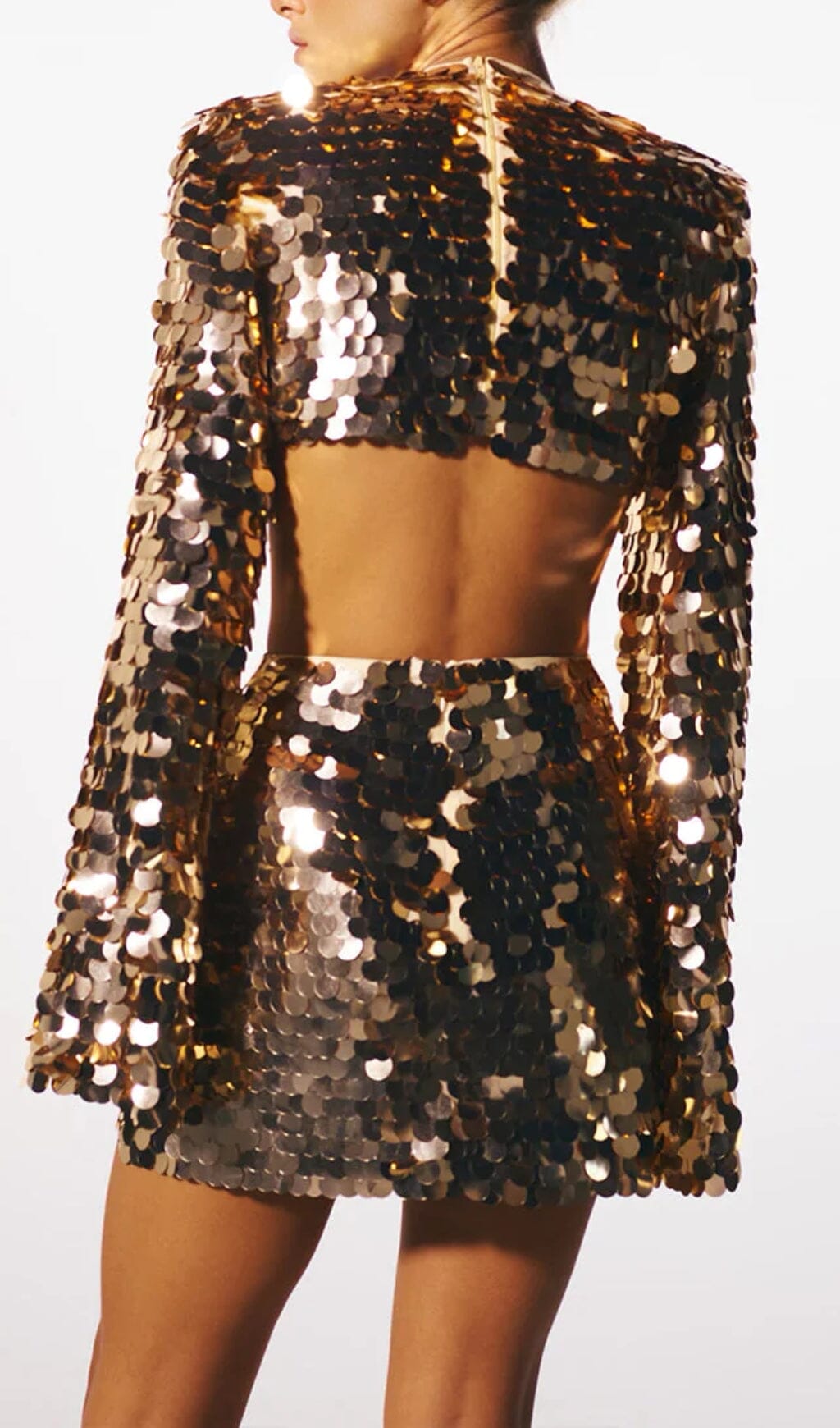 Sweet And Spicy Women's Long Sleeve Round Neck Sexy Large Sequined Evening Dress aclosy