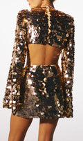 Sweet And Spicy Women's Long Sleeve Round Neck Sexy Large Sequined Evening Dress aclosy