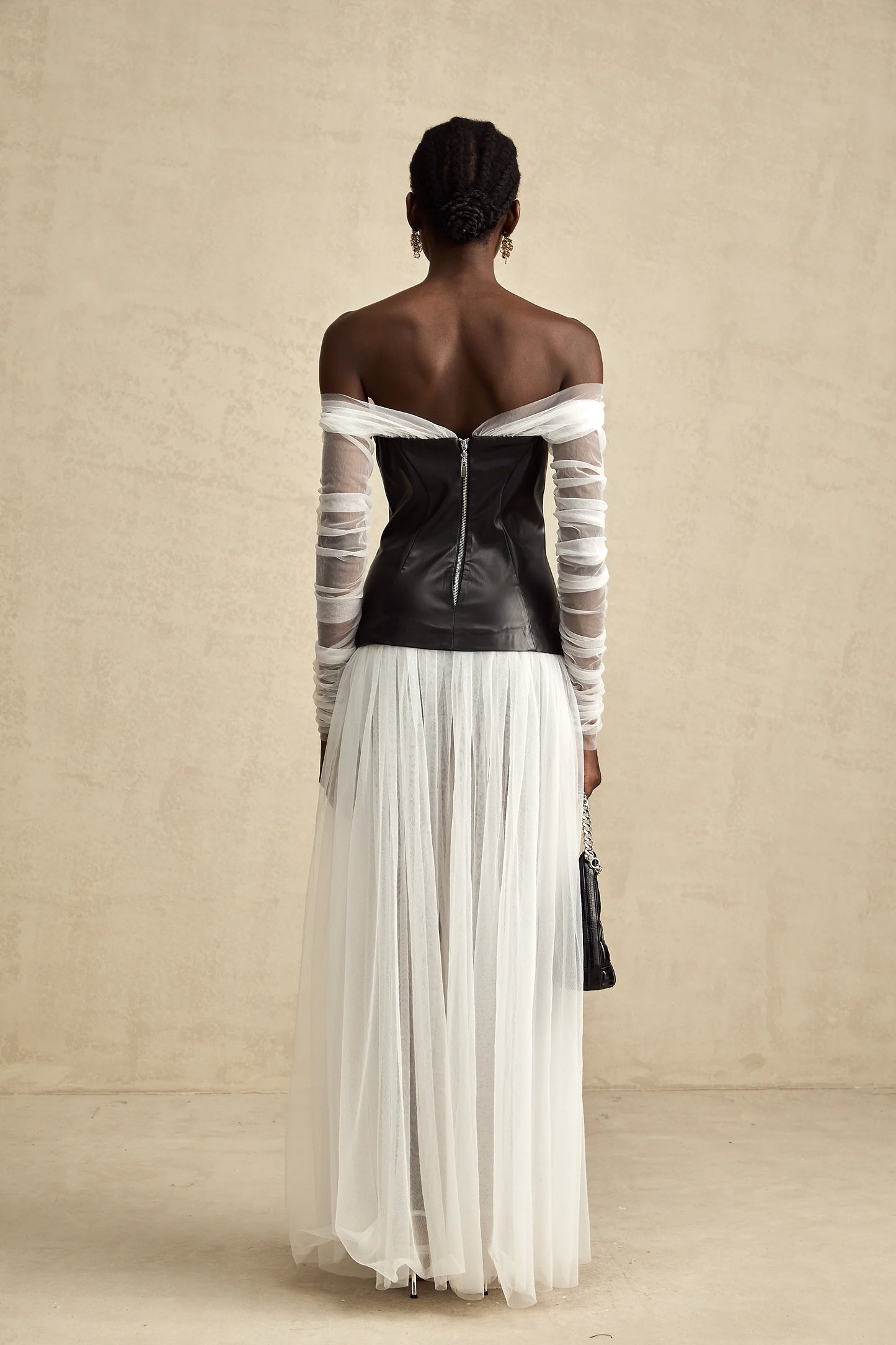 CHIC OFF SHOULDER MESH MAXI DRESS