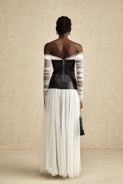 CHIC OFF SHOULDER MESH MAXI DRESS