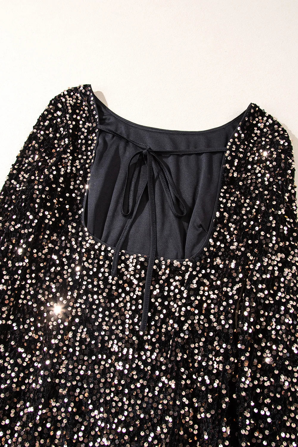 Backless Sequin Round Neck Long Sleeve Dress Trendsi