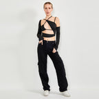 Long Sleeve Top Cut Out Asymmetrical Neck aclosy