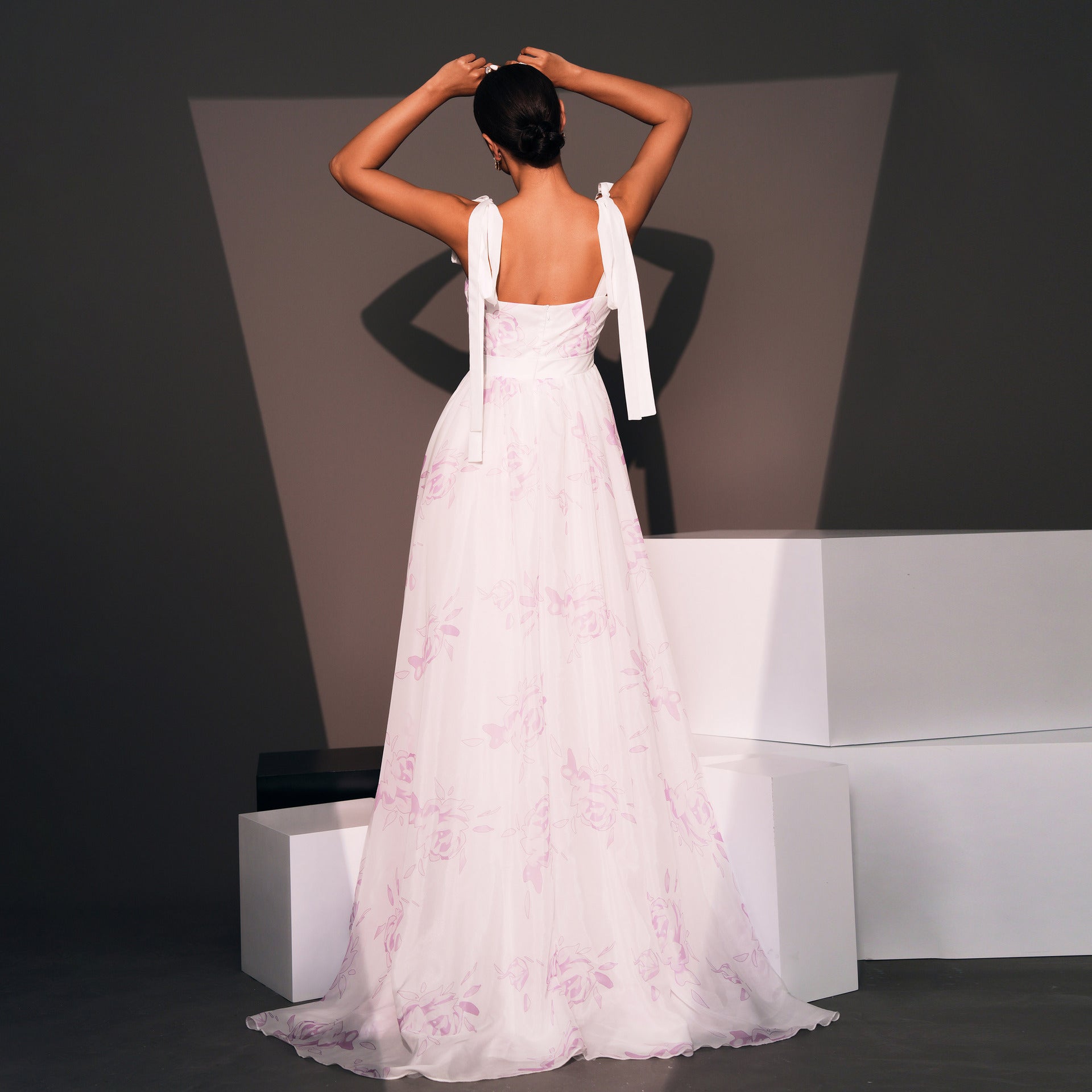 Sleeveless Off-the-shoulder Strap Banquet Printed Large Swing Evening Dress aclosy