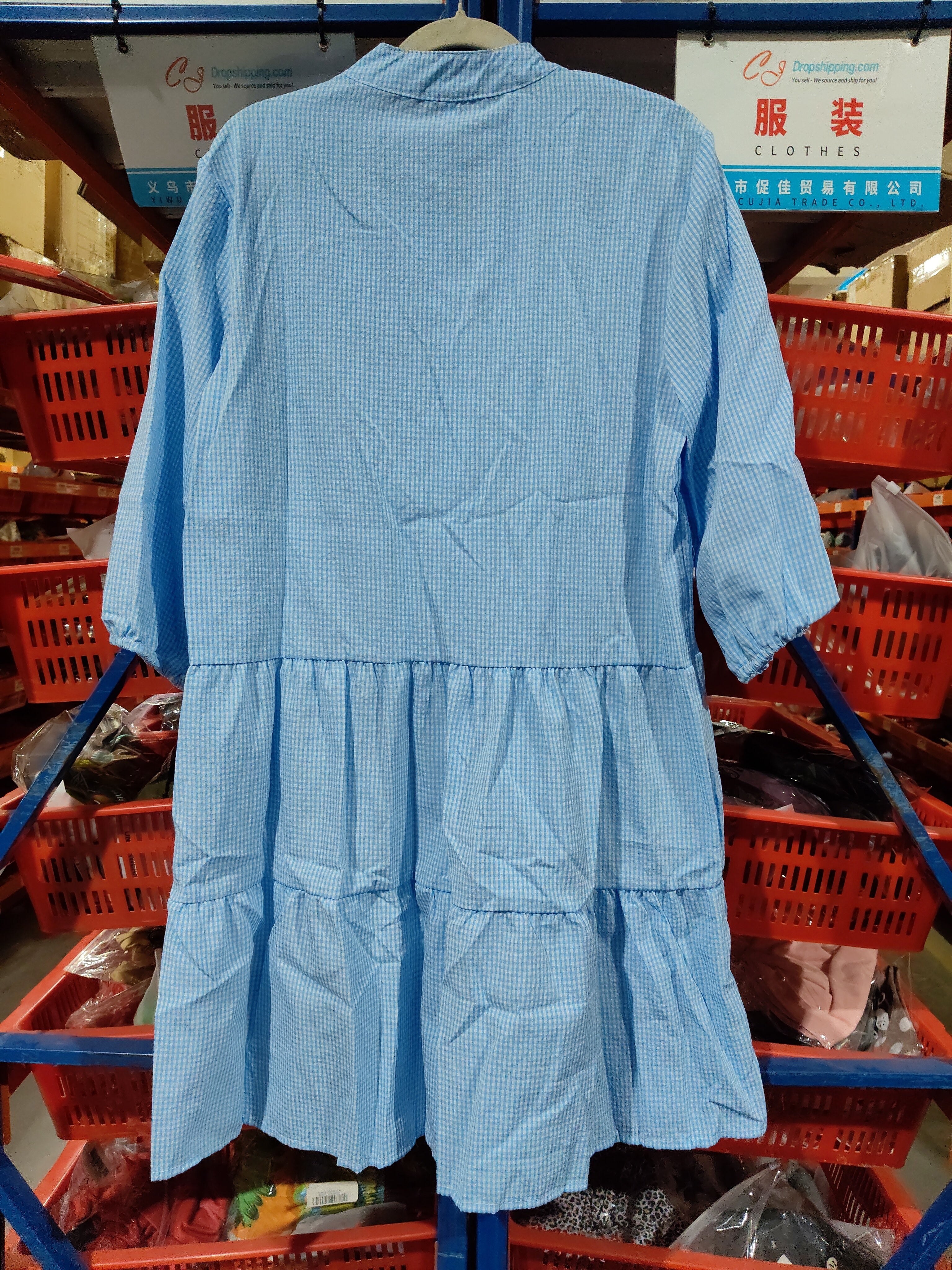 Ruffle V Neck Three-quarter Sleeves Dresses