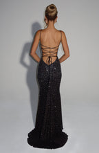ALEKA ELEGANT BACKLESS RHINESTONE MAXI DRESS