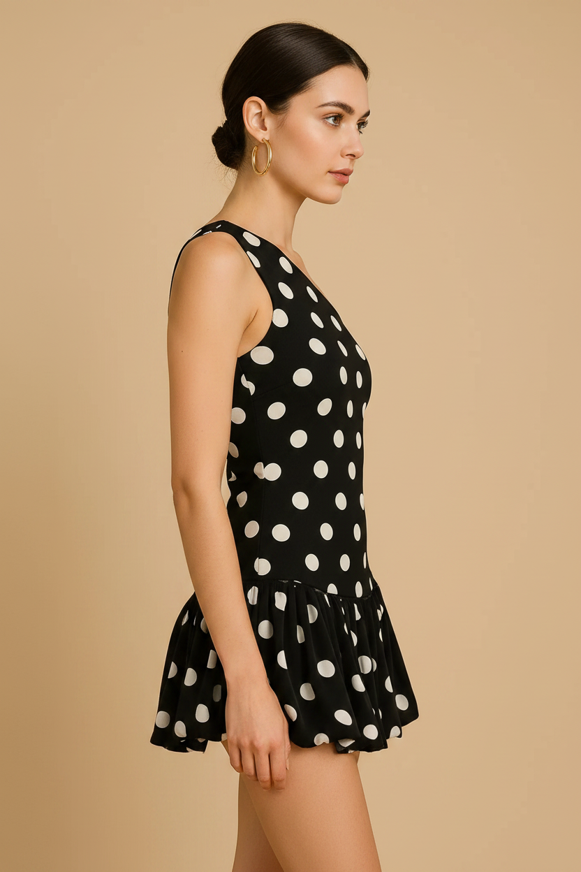 One-Shoulder Polka Dot Mini Dress