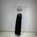 Women's Shiny Rhinestone Evening Dress Costume aclosy