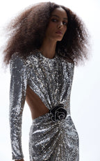 Leisure Women's Sequin Long Dress Elegant Slim Backless High-end Party Aclosy