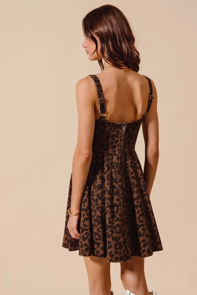 SO ME Mineral Washed Leopard Flare Cami Dress
