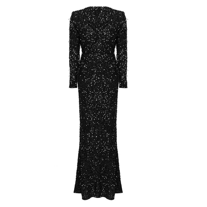 Elegant Long Sleeve Vintage High Slit Banquet Dress Aclosy