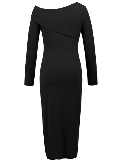 Slit One Shoulder Long Sleeve Dress Trendsi