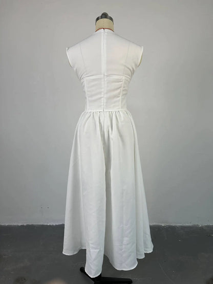 Halter Neck Cinched High Waist Fishbone A-line Skirt