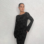 Deisy Slim Flocking Backless Black Maxi Dress