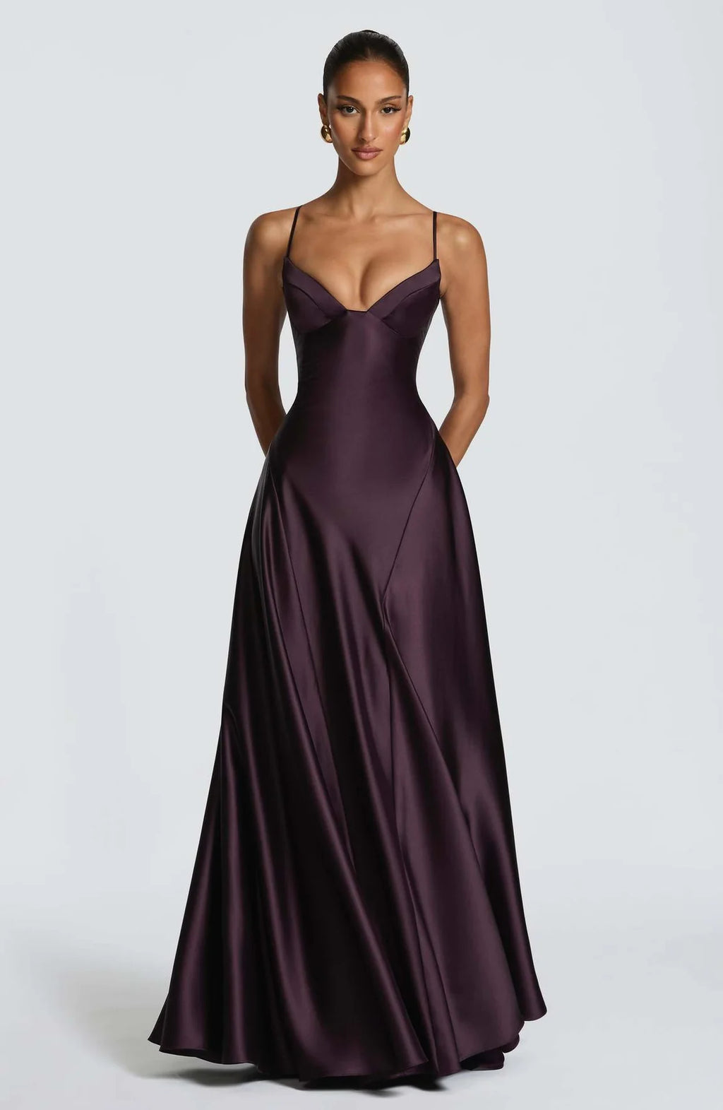 Alana Strapless Satin Cinched-Waist Maxi Evening Gown