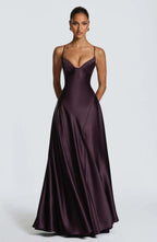 Alana Strapless Satin Cinched-Waist Maxi Evening Gown