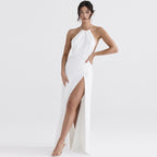 European And American Halter Backless Split Dress Aclosy