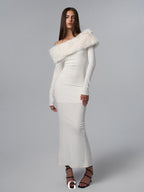 New Off-shoulder Shoulder-baring Tight Waist Sheath Long Sleeve Knitted Dress Aclosy