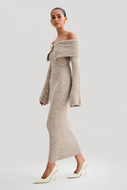 Berkes Off shoulder Fluffy Knit Midi Dress