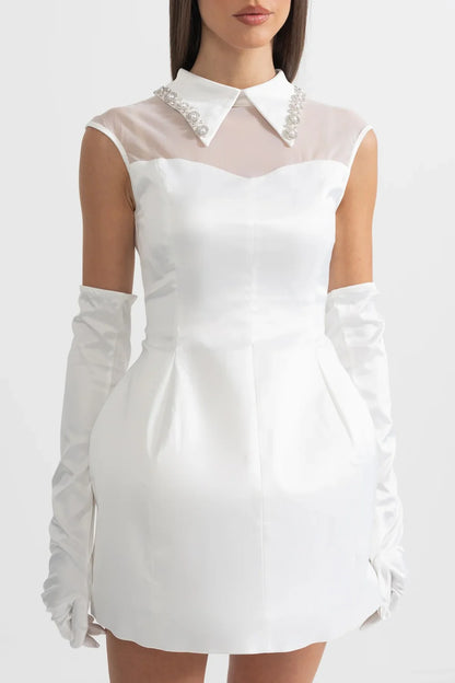 YARNA SATIN MINI DRESS-WHITE