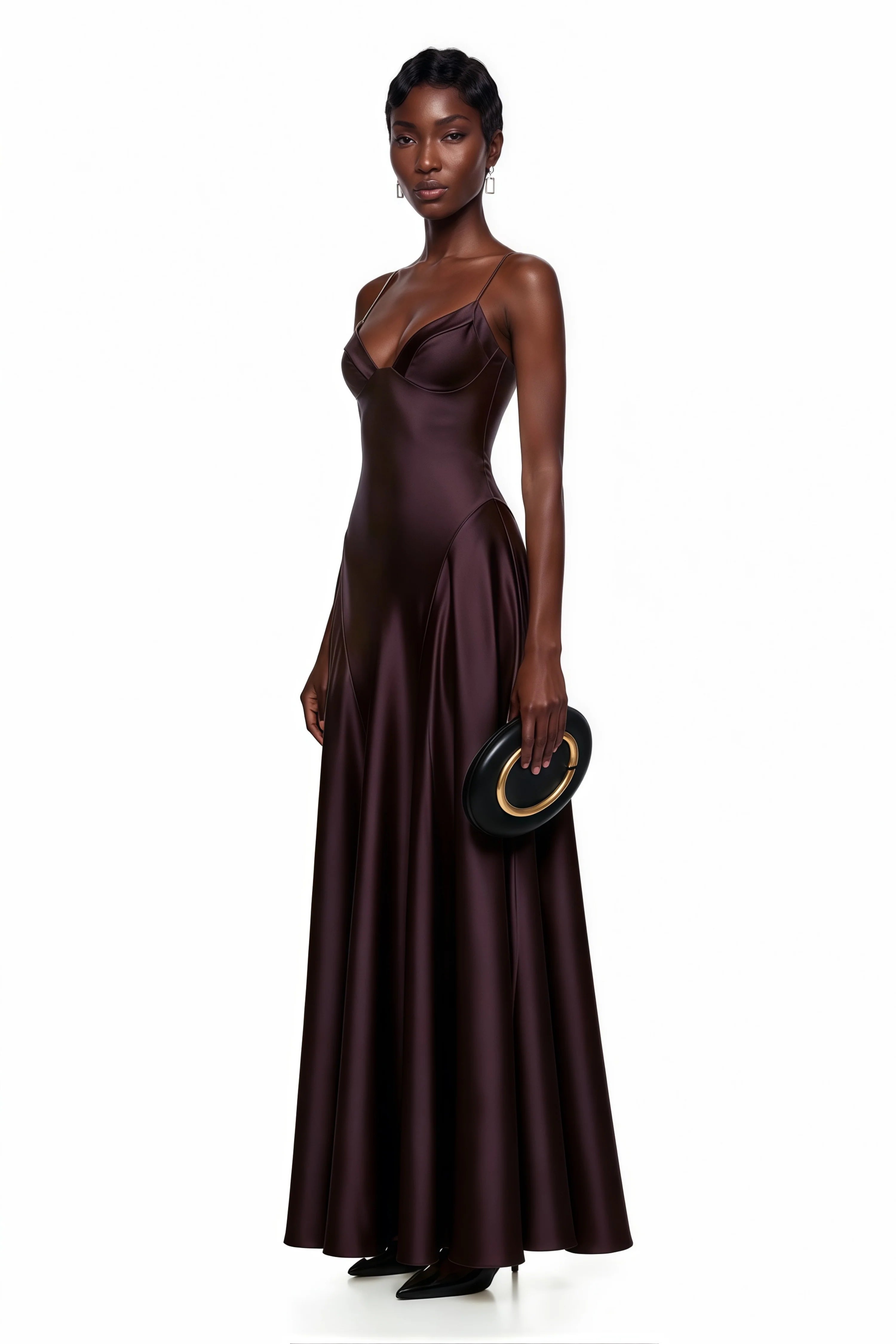 Alana Strapless Satin Cinched-Waist Maxi Evening Gown