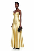 Alana Strapless Satin Cinched-Waist Maxi Evening Gown