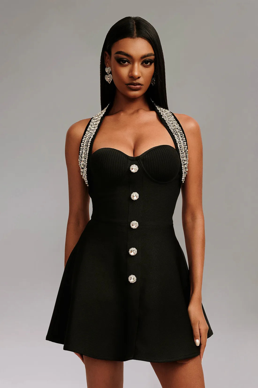 Chic Halter Mini Party Dress-Black