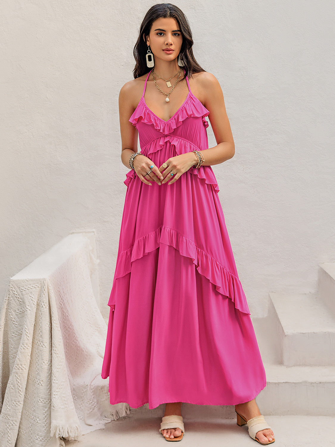 Ruffled Halter Neck Maxi Dress Trendsi