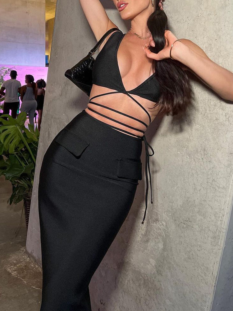 Women's Fashion Wrapped Chest Strap Dress aclosy