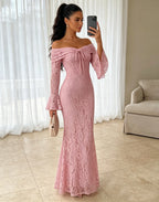 Rosalind Off-Shoulder Lace Mermaid Maxi Dress - Pink