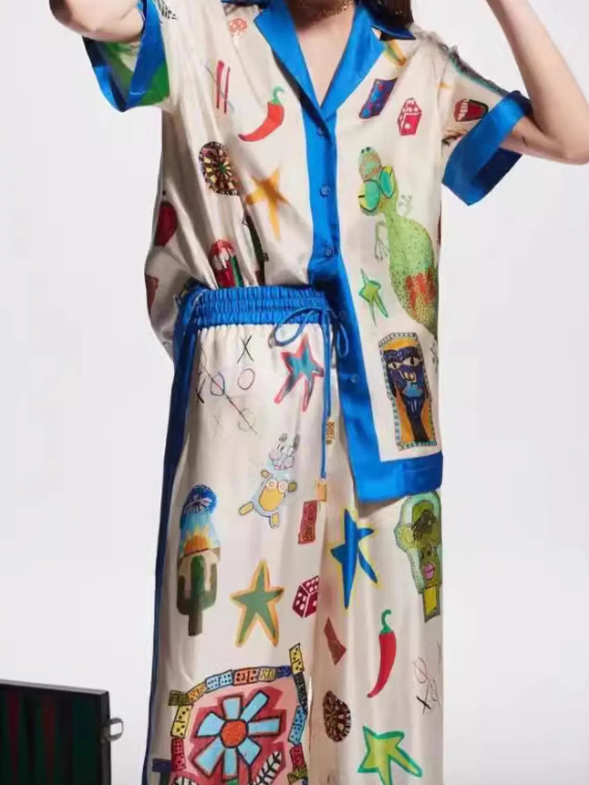Printed Button Up Shirt and Pants Set