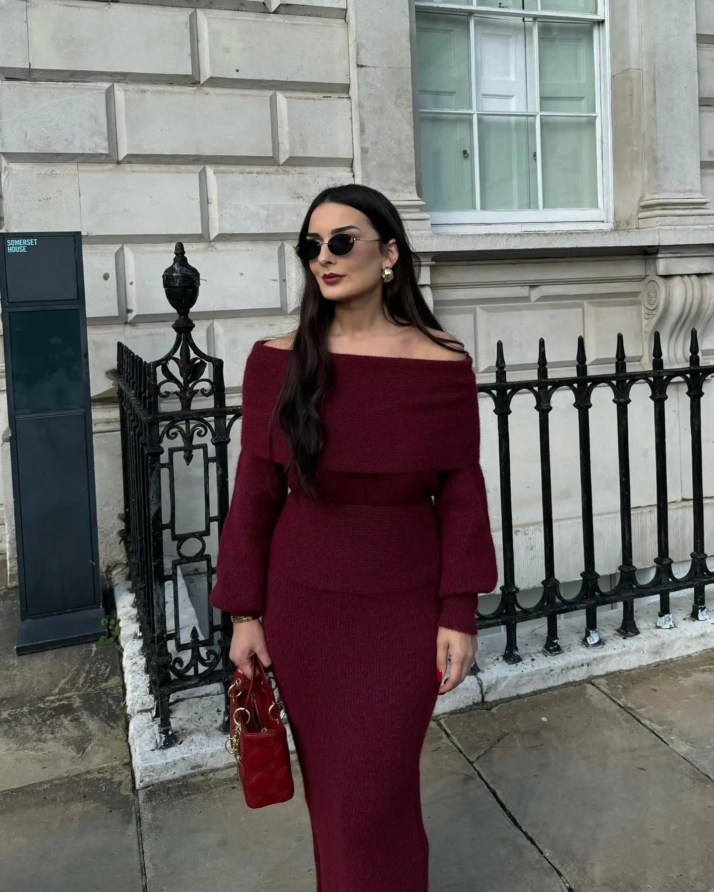 Athena Elegant Burgundy Dress-Set