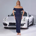 Mesh Silver Off-shoulder Slim Dress #aclosyESL