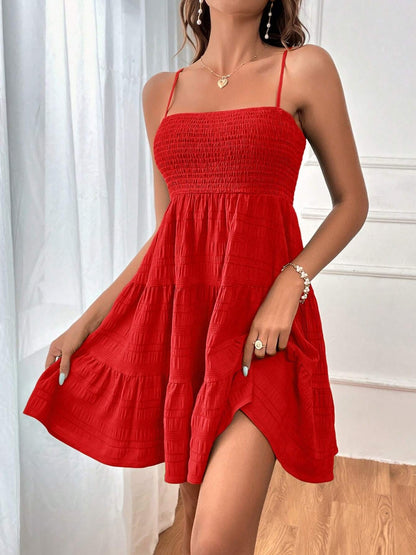 Smocked Tiered Sleeveless Mini Dress Trendsi