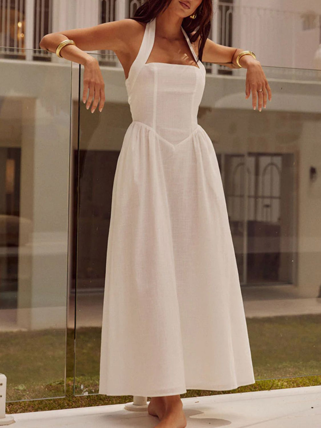 Alera Devine Ruched Halter Neck Midi Dress