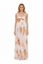 Coraline Backless Floral Chiffon Maxi Dress - White