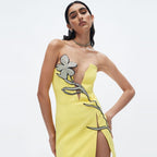 Women's Tube Top Net Yarn Flowers Rhinestone Dress Aclosy