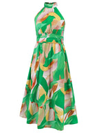 Ruched Printed Halter Neck Sleeveless Dress Trendsi