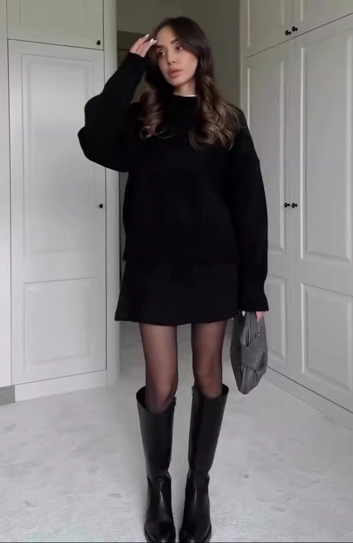 KLANA SWEATER SKIRT SET KNIT VERSATILE PULLOVER