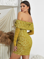 Women's Autumn And Winter New Word Collar Elegant Mesh Long Sleeve Short Dress Aclosy