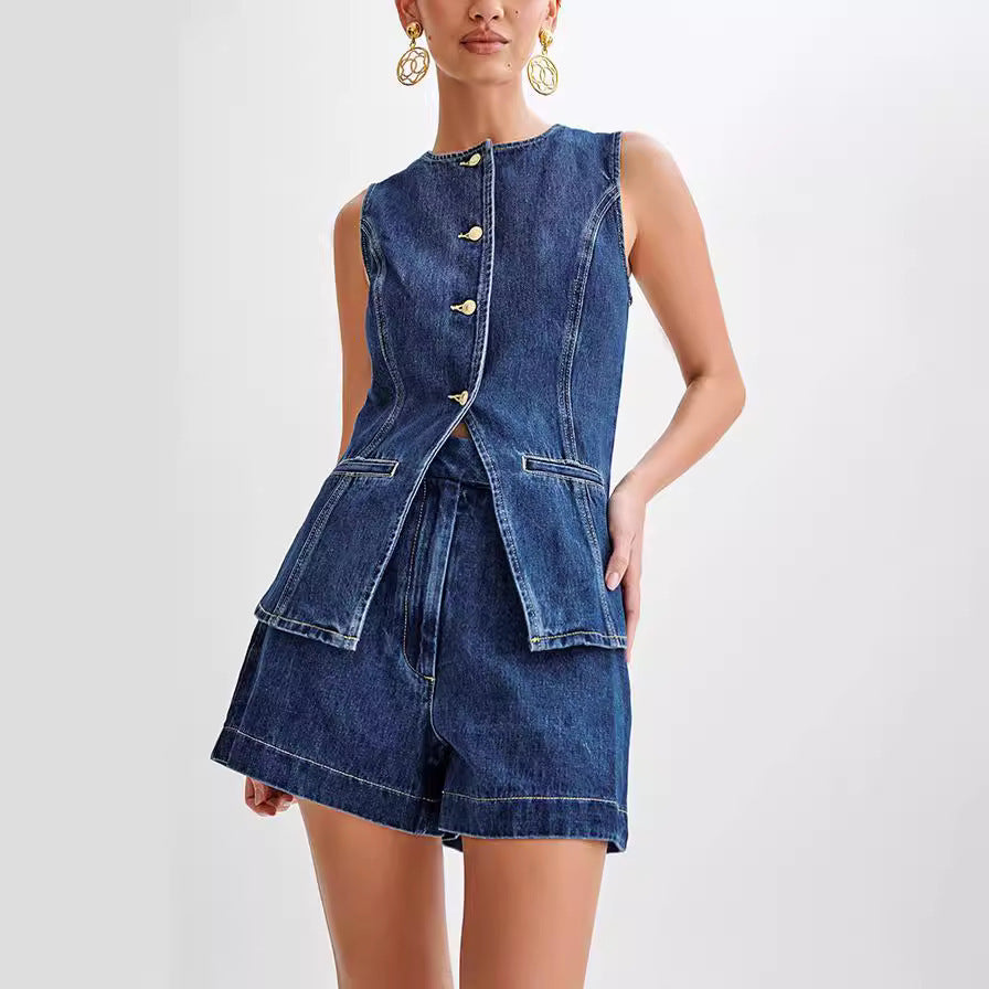 Denim Fashion Casual Sleeveless Women's Suit Aclosy